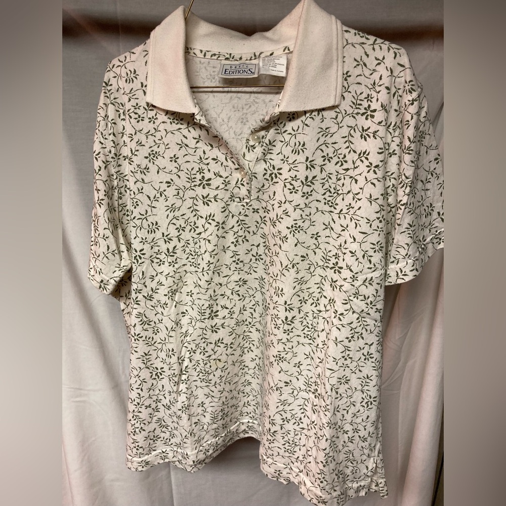 Basic Editions White and Green Polo Golf Shirt